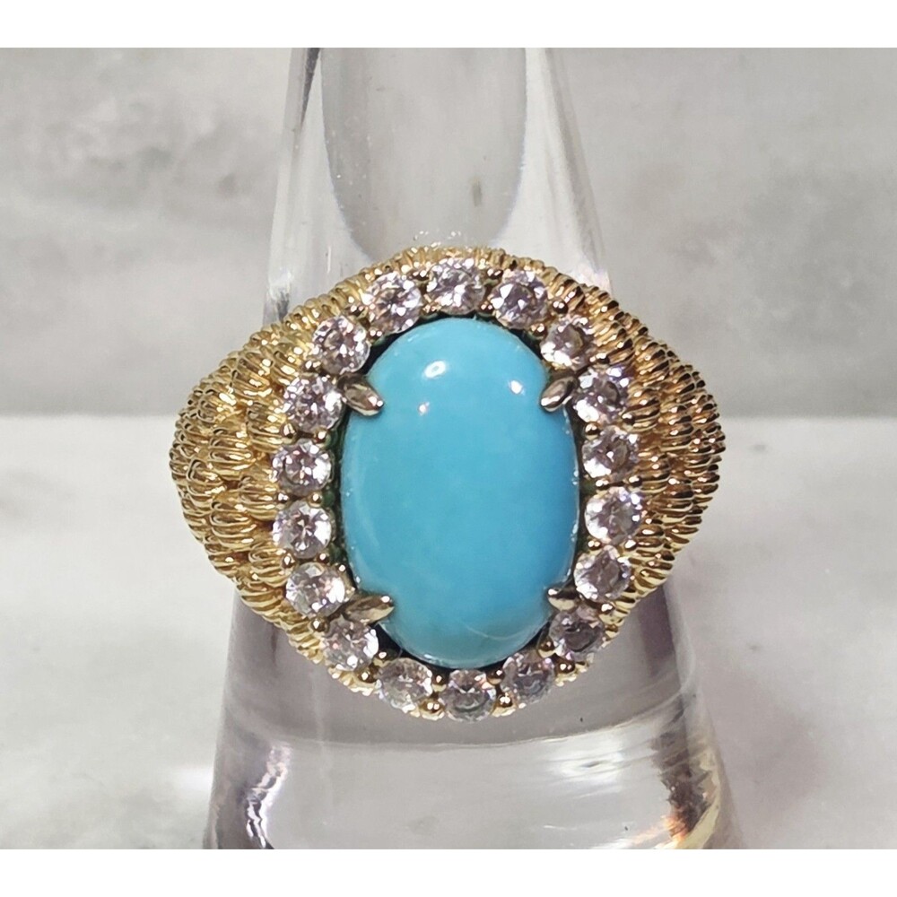 Victoria Wieck 925 Sterling Silver Gold Vermeil Turquoise Zircon Weave Ring Sz 9